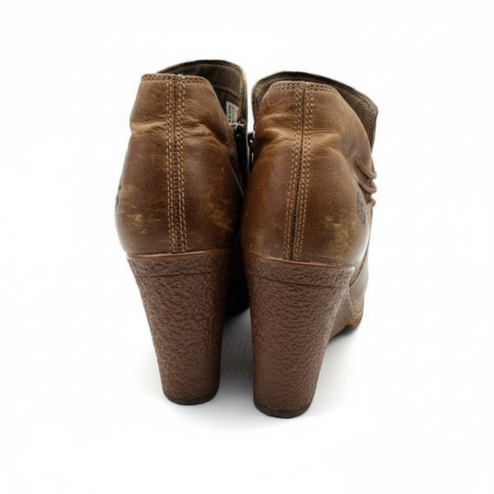 Timberland Brown Leather Peep Toe Ankle Booties Block Heel Zip Up 10 - Picture 4 of 14